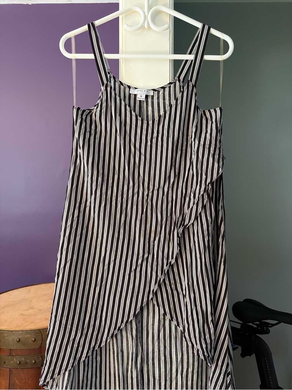 FAVLUX Black and White Striped Cold-Shoulder Midi Dress